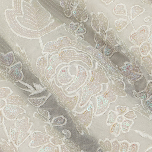 White Color Georgette Embroidery Fabric