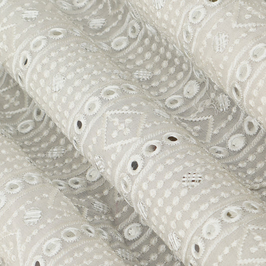 White Color Georgette Embroidery Fabric