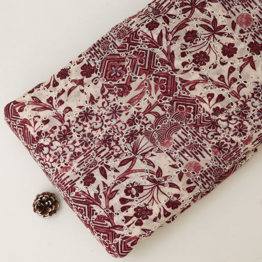 Cotton Chikan Print Embroidery Fabric