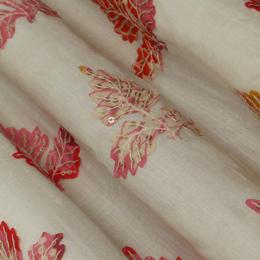 Colored Color Mulmul Embroidery Fabric