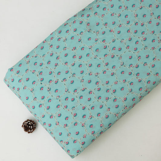 Cotton Chikan Print Embroidery Fabric