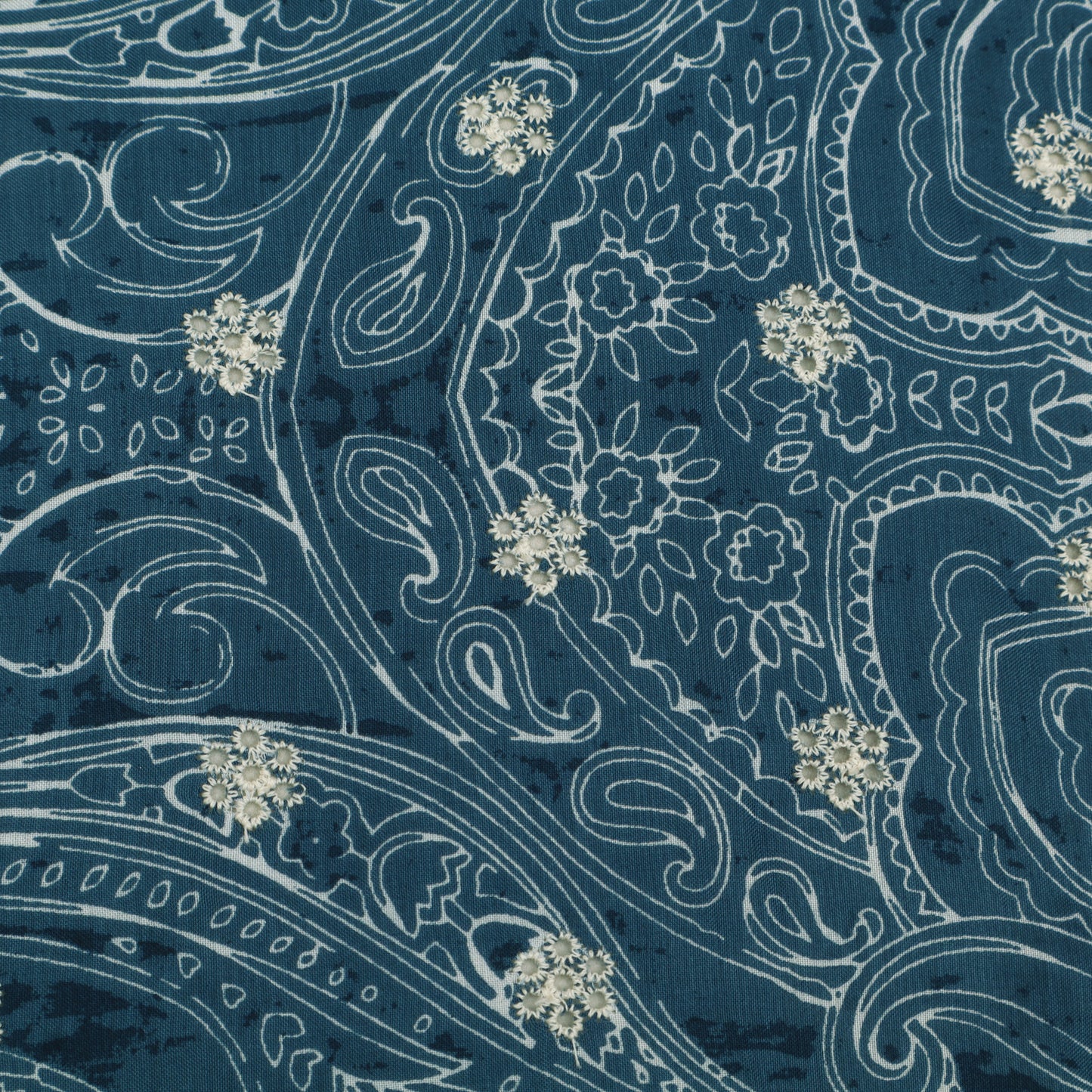 Muslin Print Chikan Embroidery Fabric