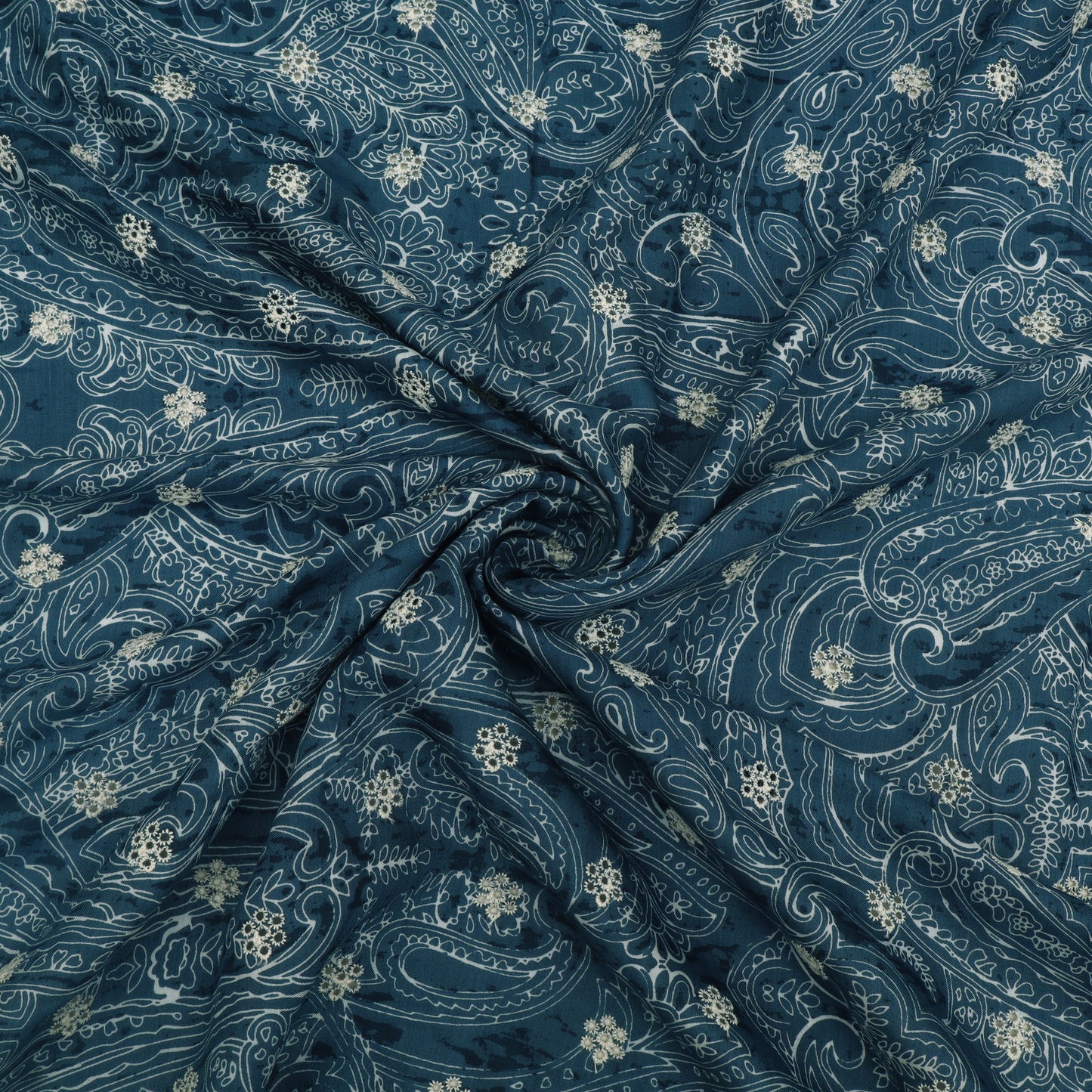 Muslin Print Chikan Embroidery Fabric