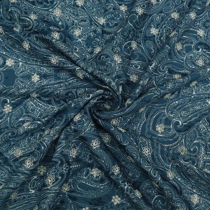 Muslin Print Chikan Embroidery Fabric
