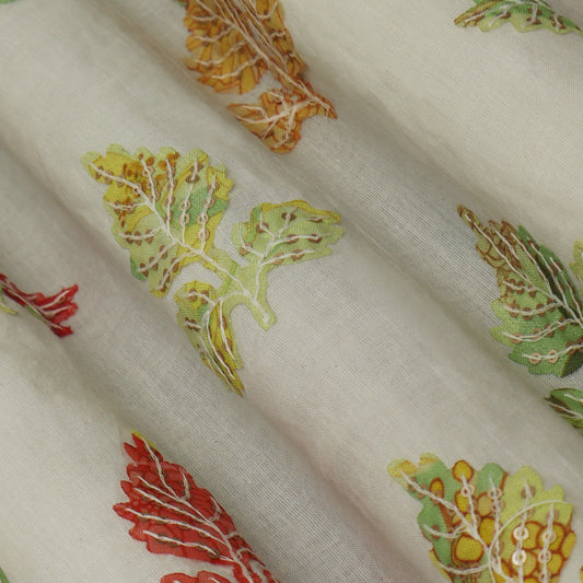 Colored Color Mulmul Embroidery Fabric