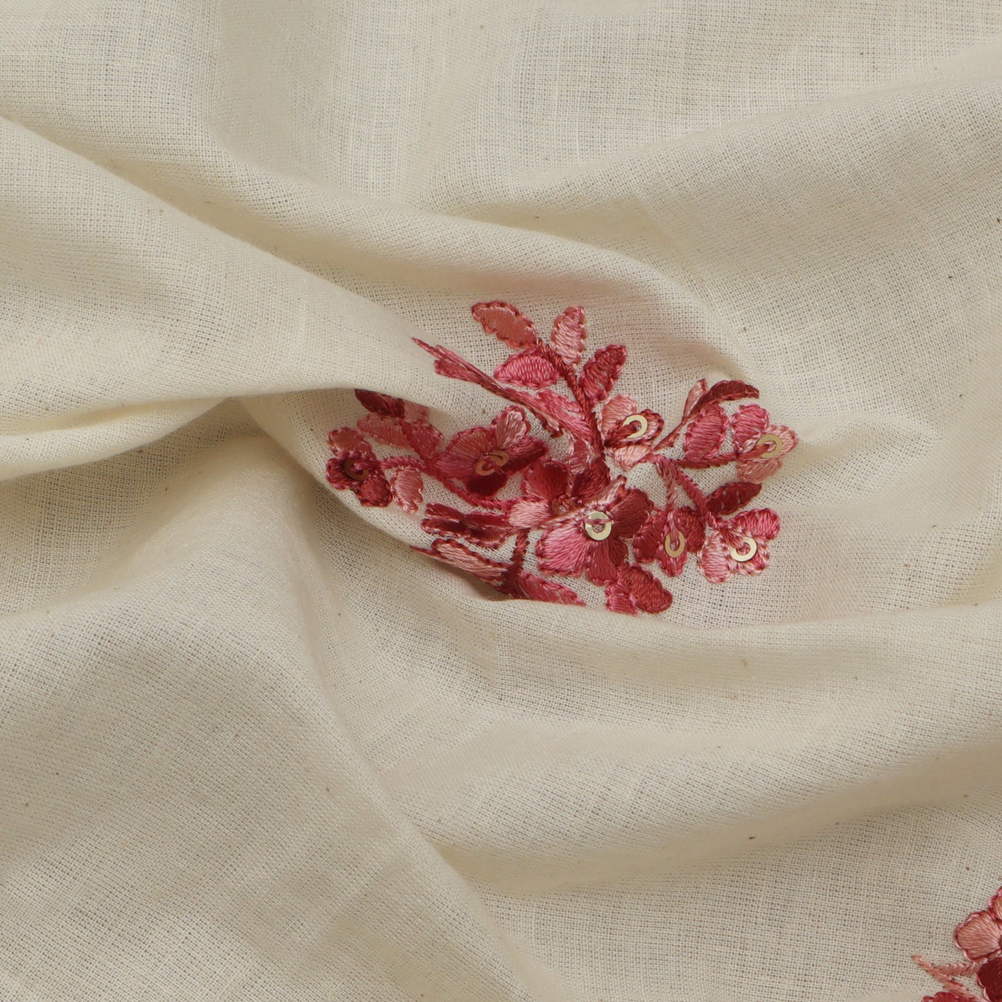 Off White Color Kora Cotton Embroidery Fabric