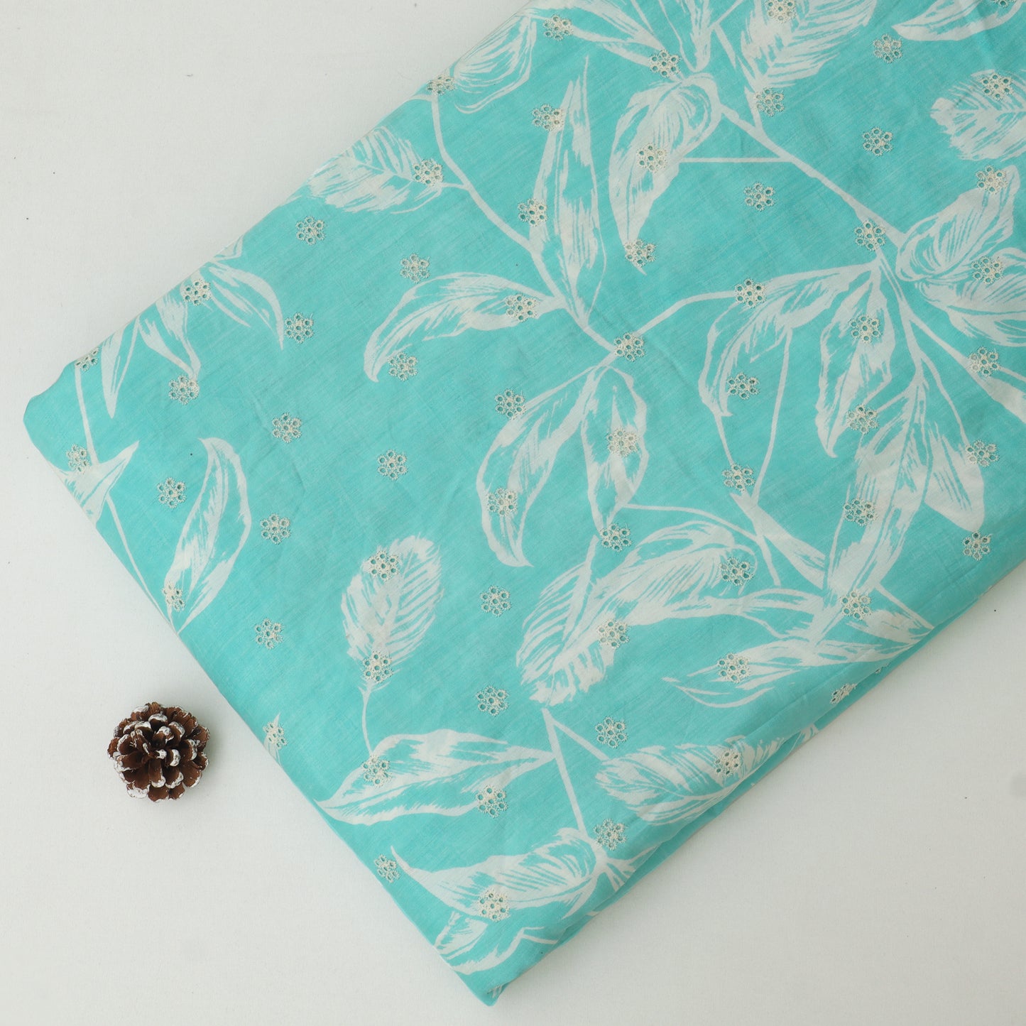 Muslin Print Chikan Embroidery Fabric