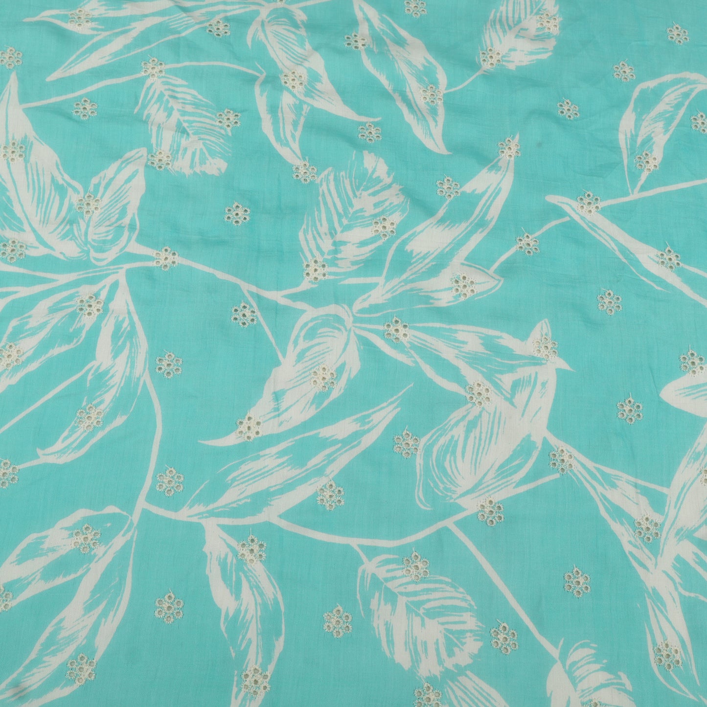 Muslin Print Chikan Embroidery Fabric