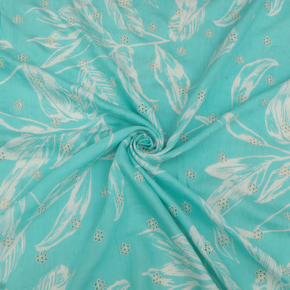 Muslin Print Chikan Embroidery Fabric