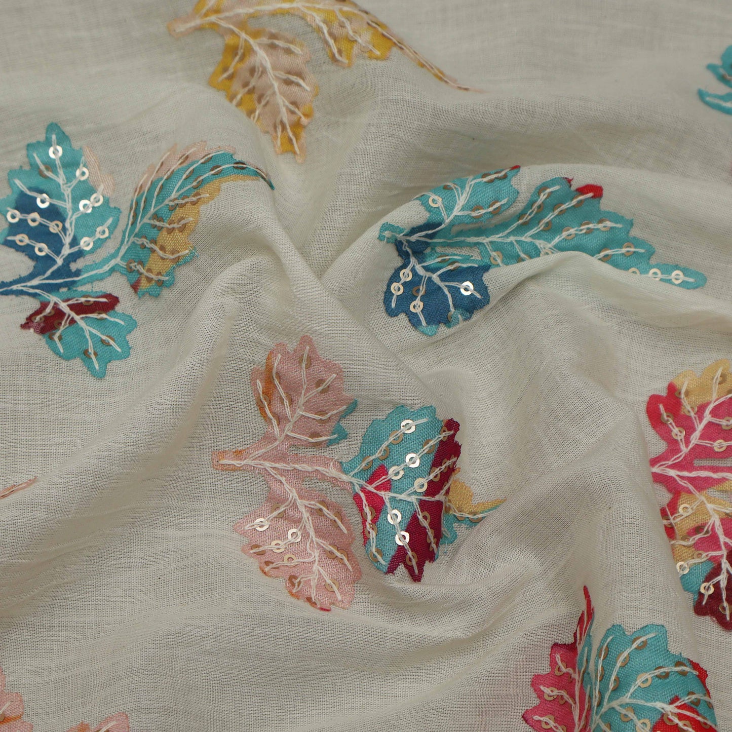 Colored Color Mulmul  Embroidery Fabric