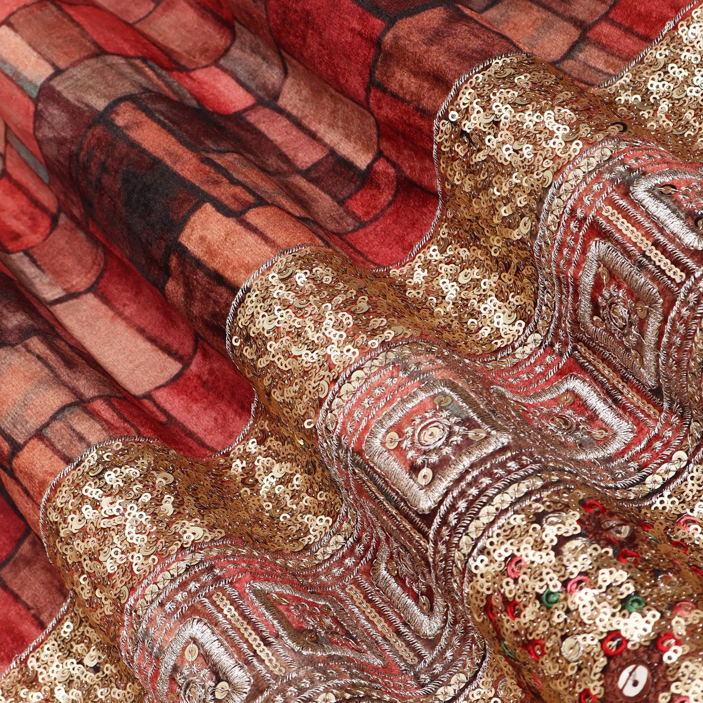 Velvet Print Embroidery Fabric