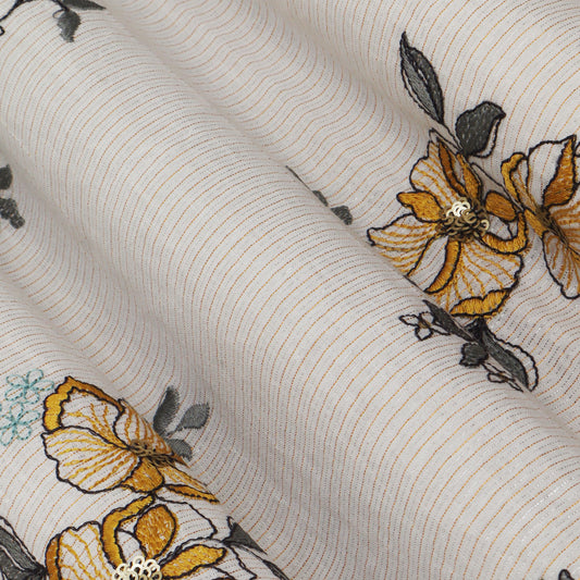 White Color Cotton Lurex Embroidery Fabric