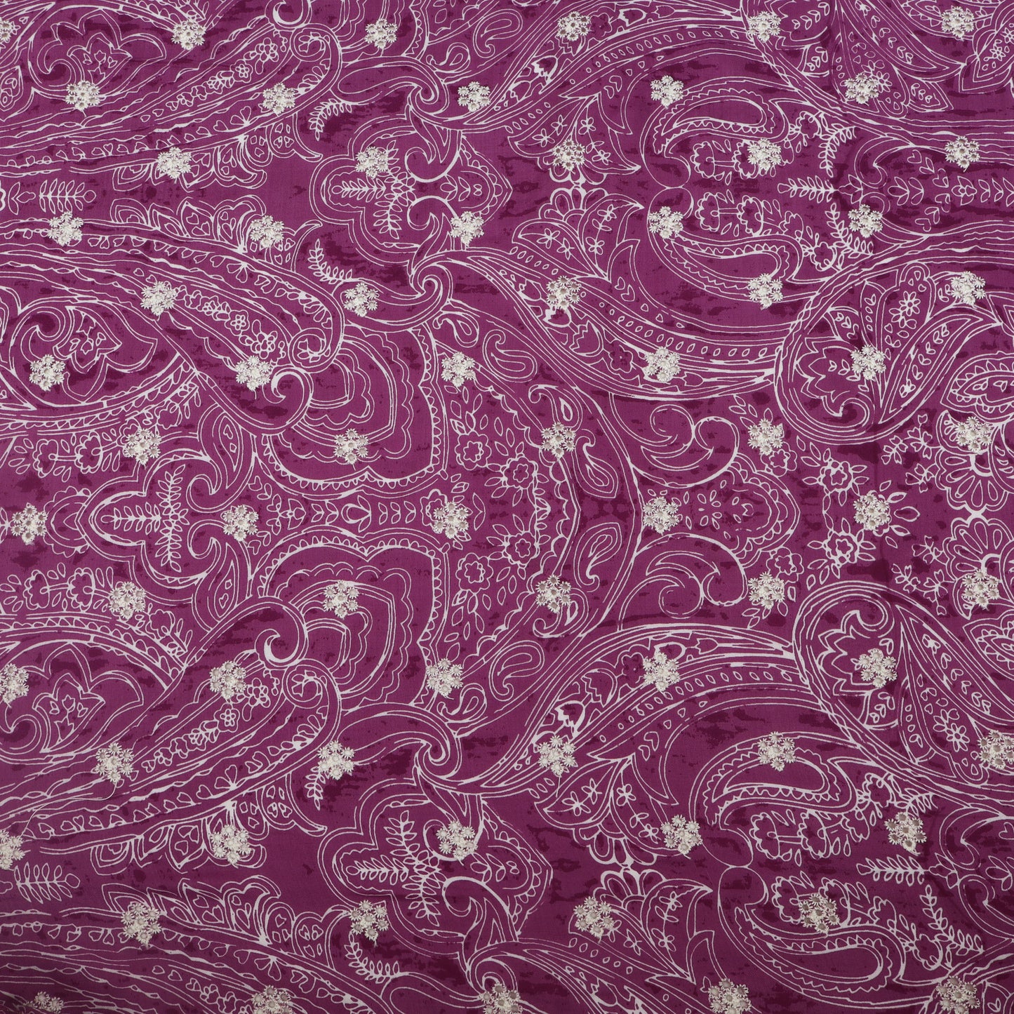 Muslin Print Chikan Embroidery Fabric