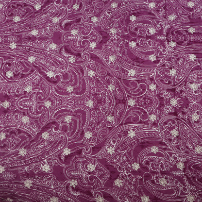 Muslin Print Chikan Embroidery Fabric