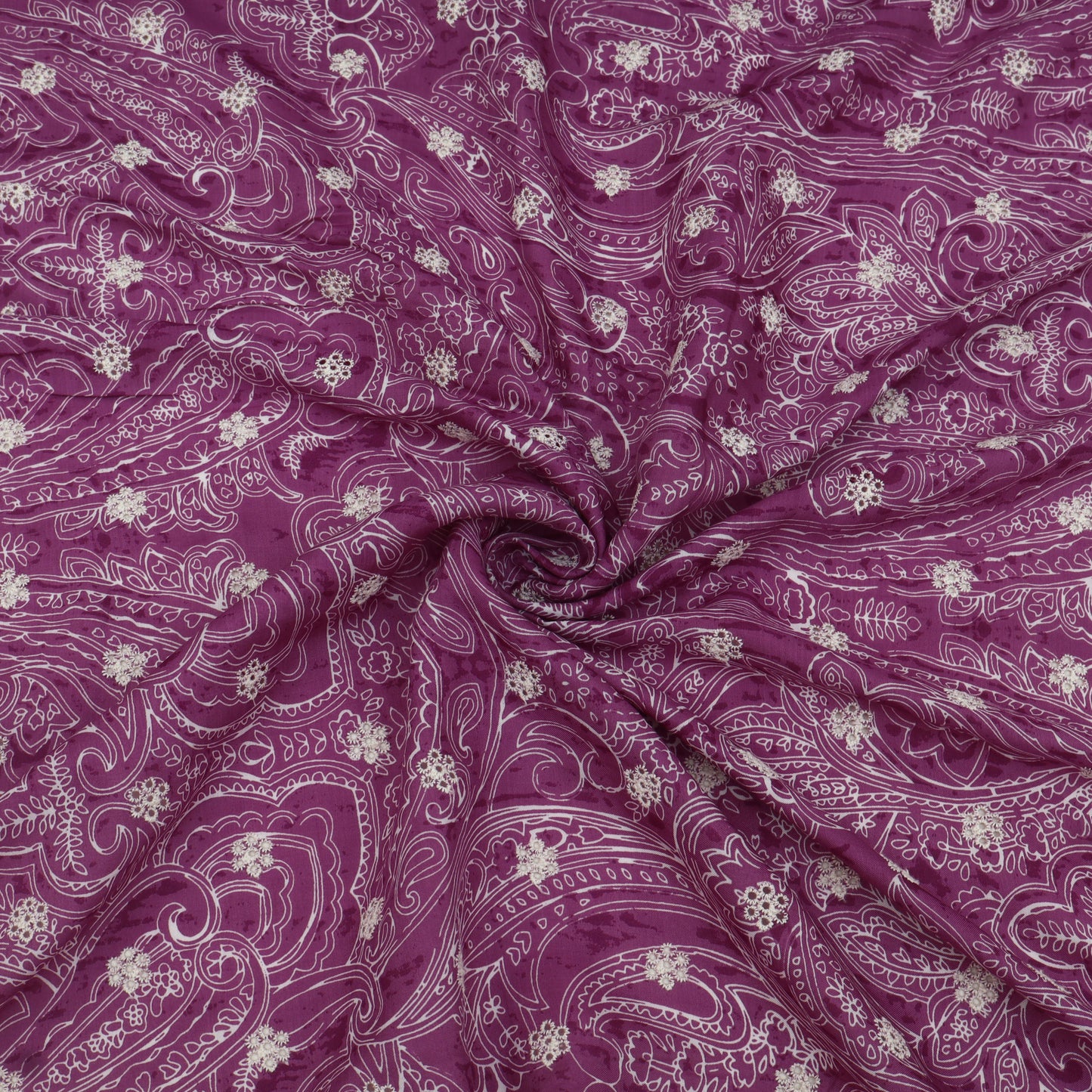 Muslin Print Chikan Embroidery Fabric