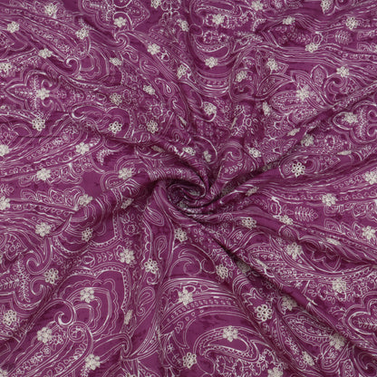 Muslin Print Chikan Embroidery Fabric