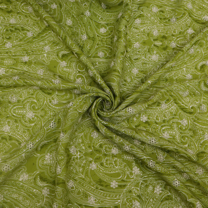 Muslin Print Chikan Embroidery Fabric