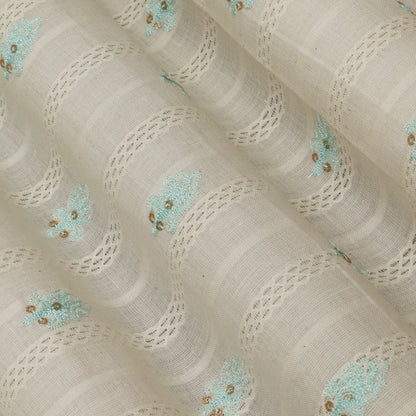 Off White Color Kora Cotton Embroidery Fabric