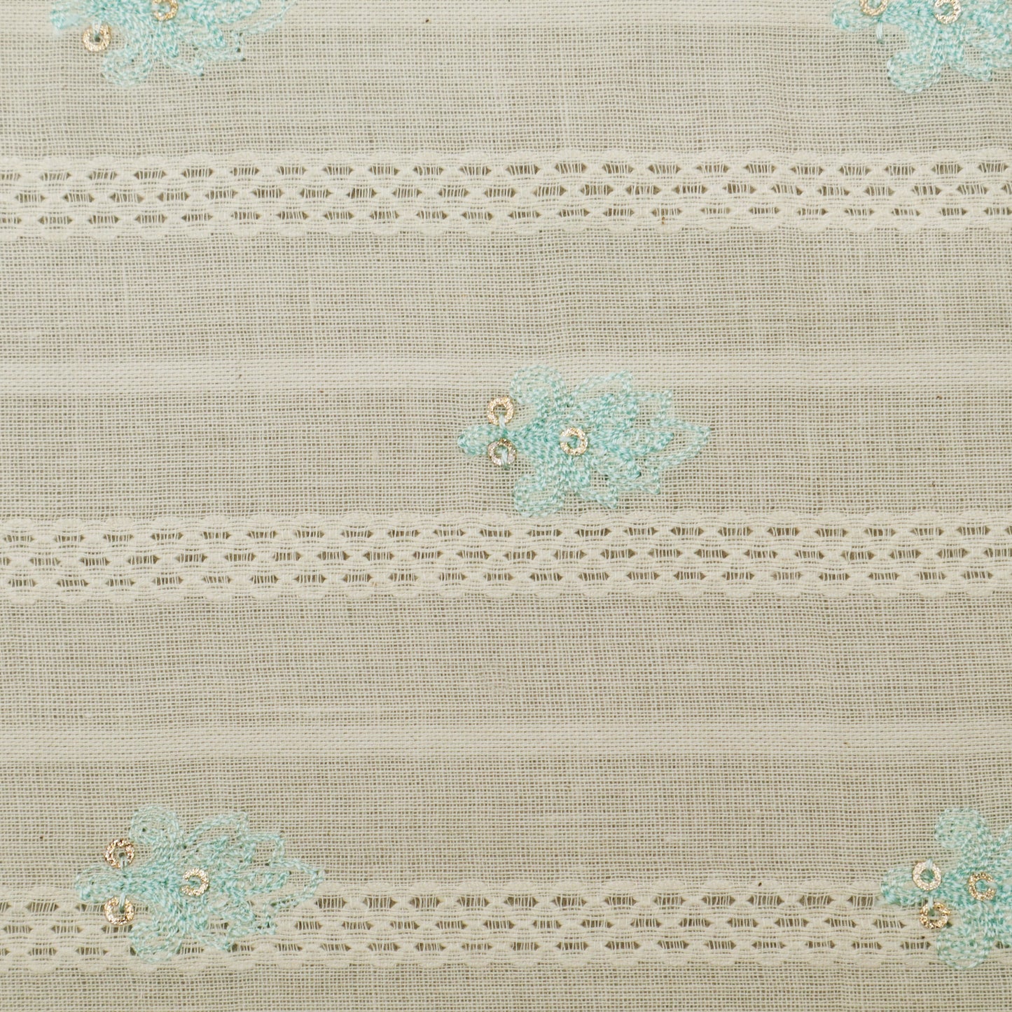 Off White Color Kora Cotton Embroidery Fabric