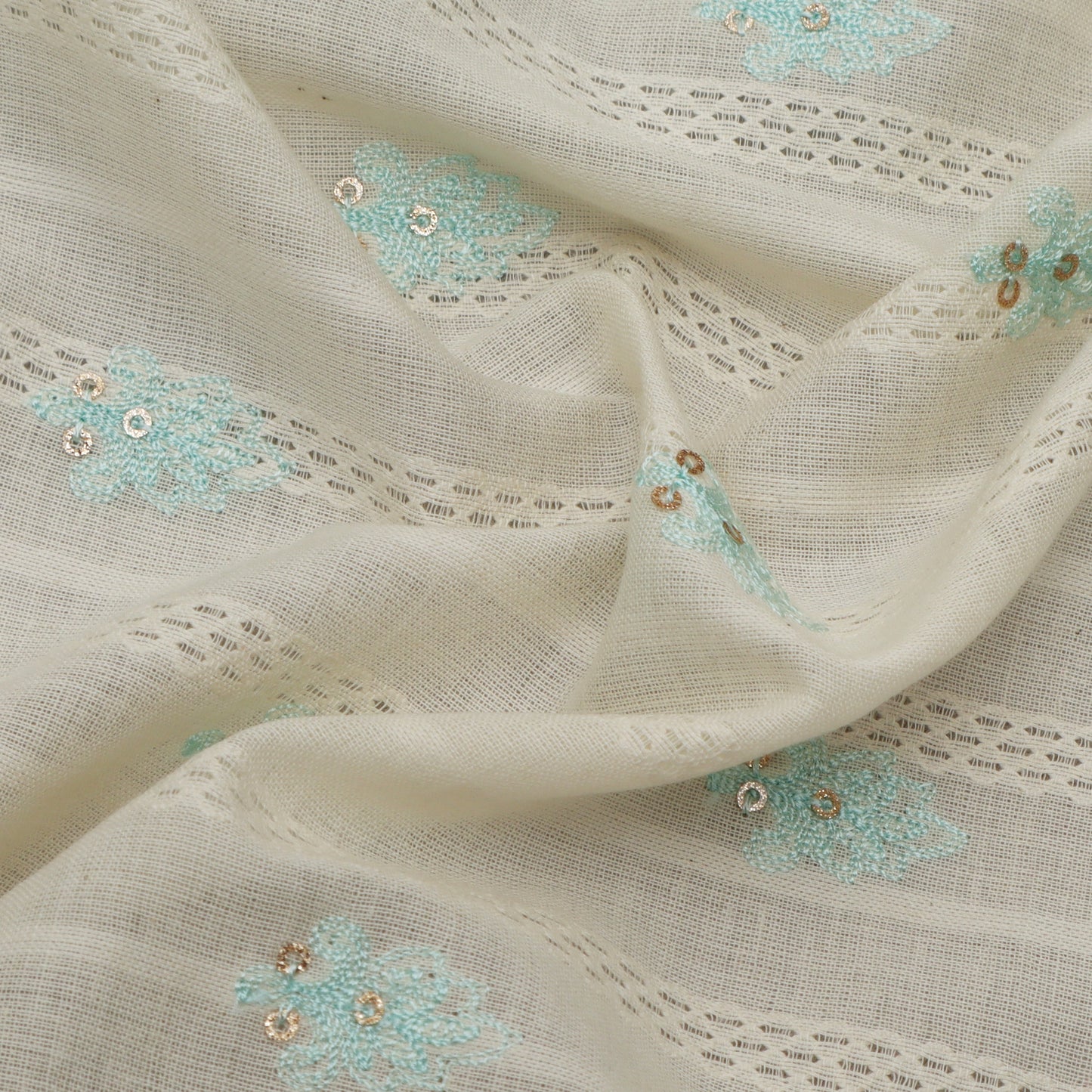 Off White Color Kora Cotton Embroidery Fabric