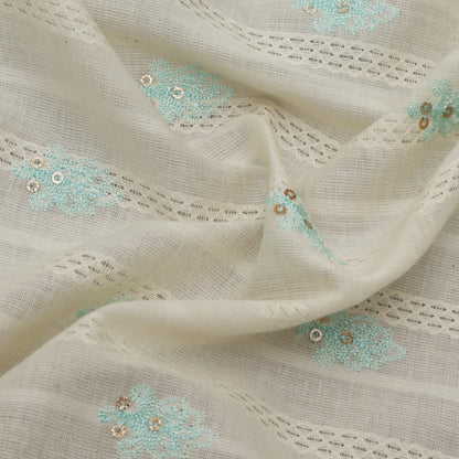 Off White Color Kora Cotton Embroidery Fabric