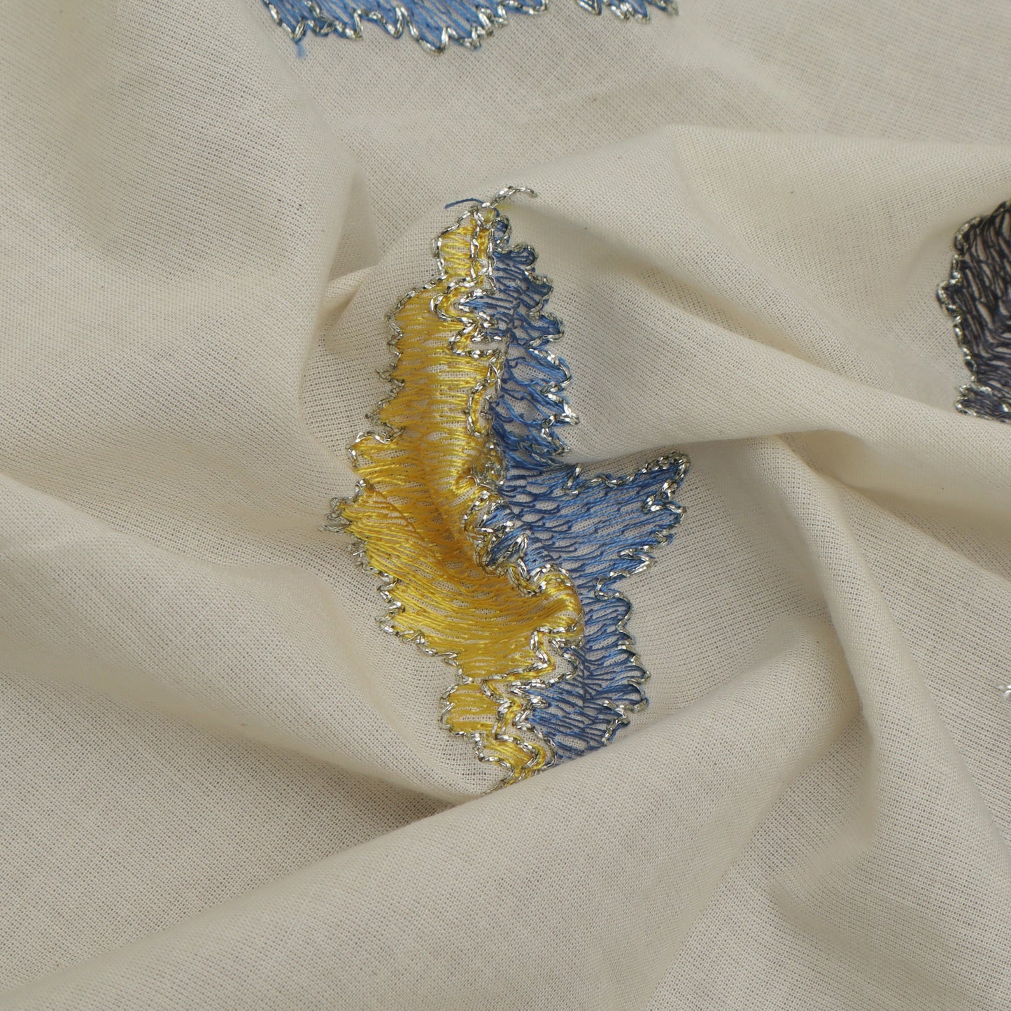 Off White Color Kora Cotton Embroidery Fabric