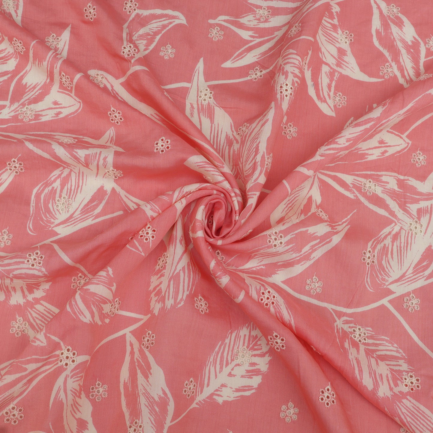 Muslin Print Chikan Embroidery Fabric