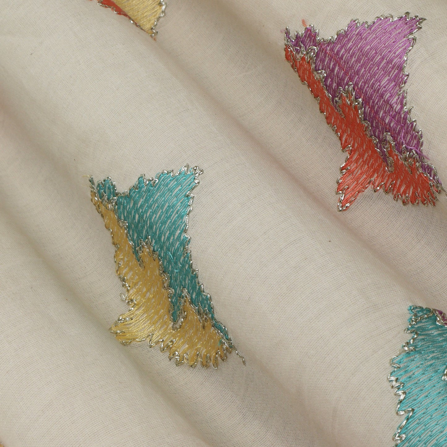 Off White Color Kora Cotton Embroidery Fabric