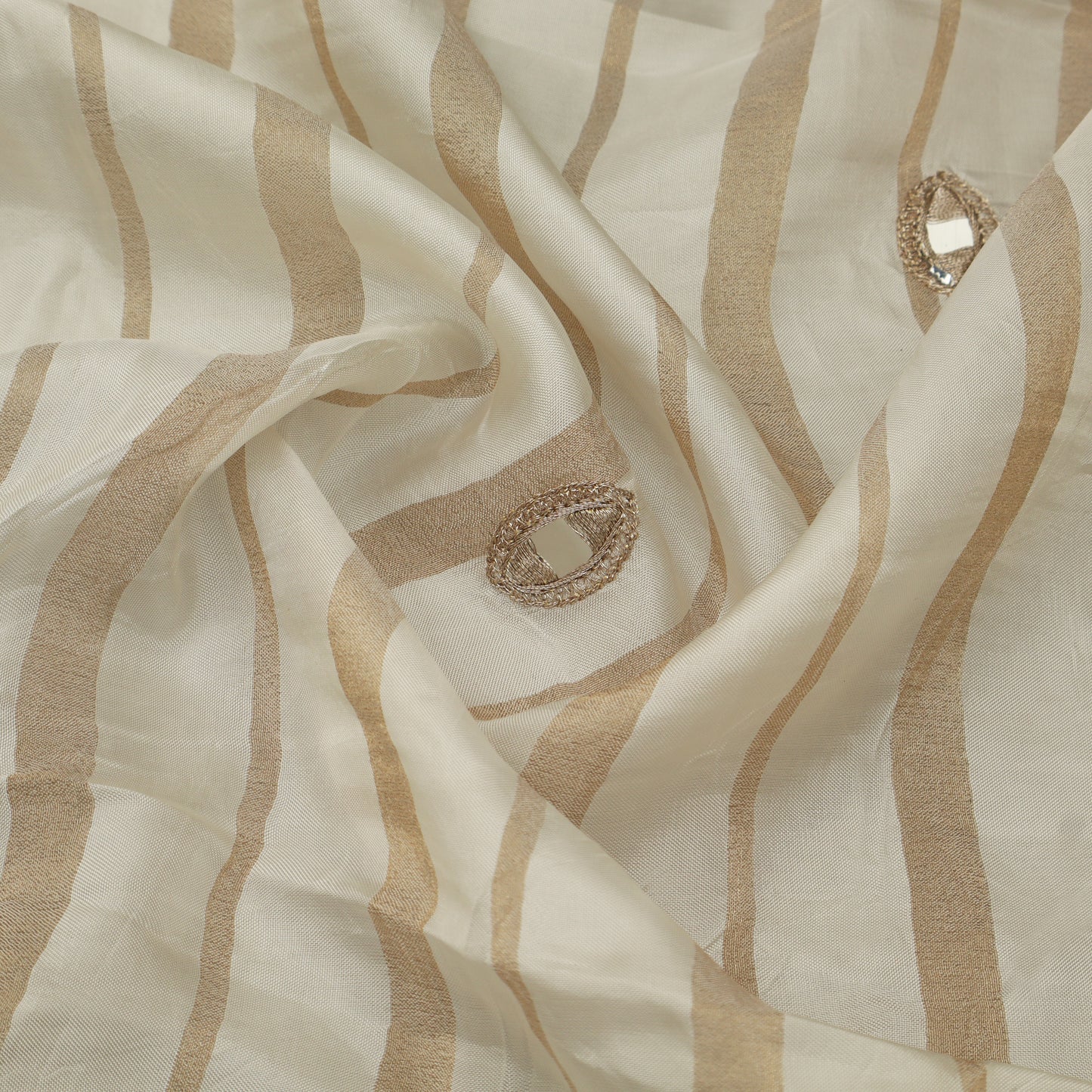 Beige Color Tissue Embroidery Fabric