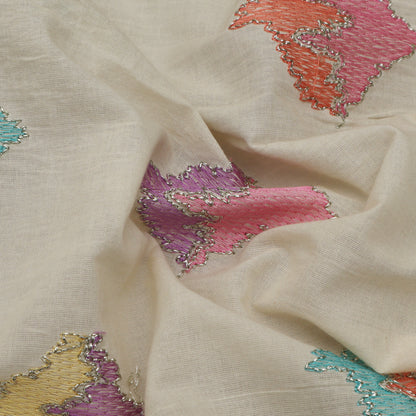 Off White Color Kora Cotton Embroidery Fabric