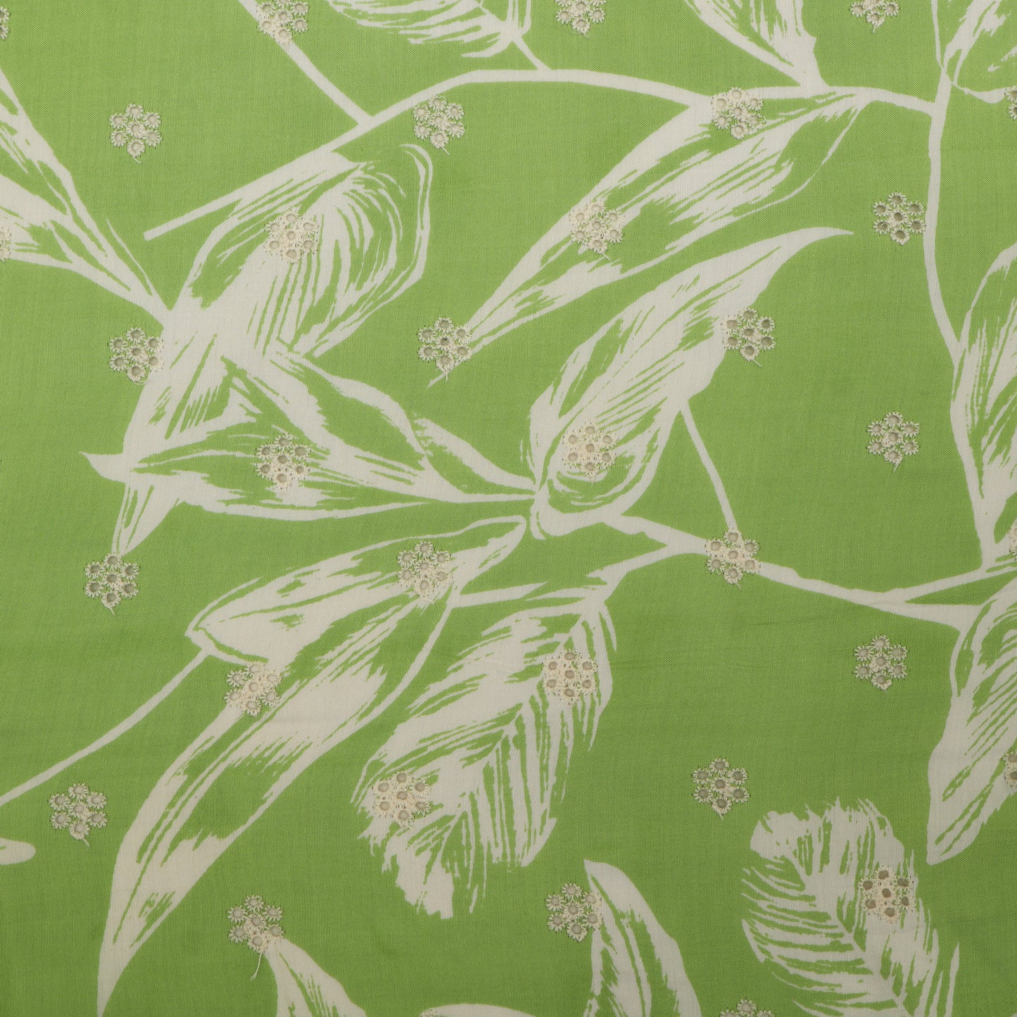 Muslin Print Chikan Embroidery Fabric