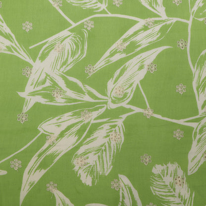 Muslin Print Chikan Embroidery Fabric