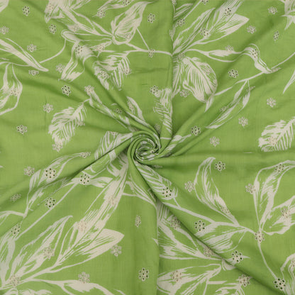 Muslin Print Chikan Embroidery Fabric