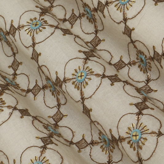 Off White Color Cotton Embroidery Fabric