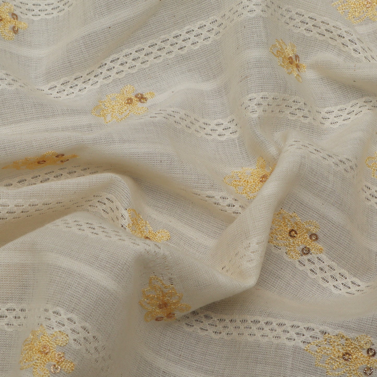 Off White Color Kora Cotton Embroidery Fabric