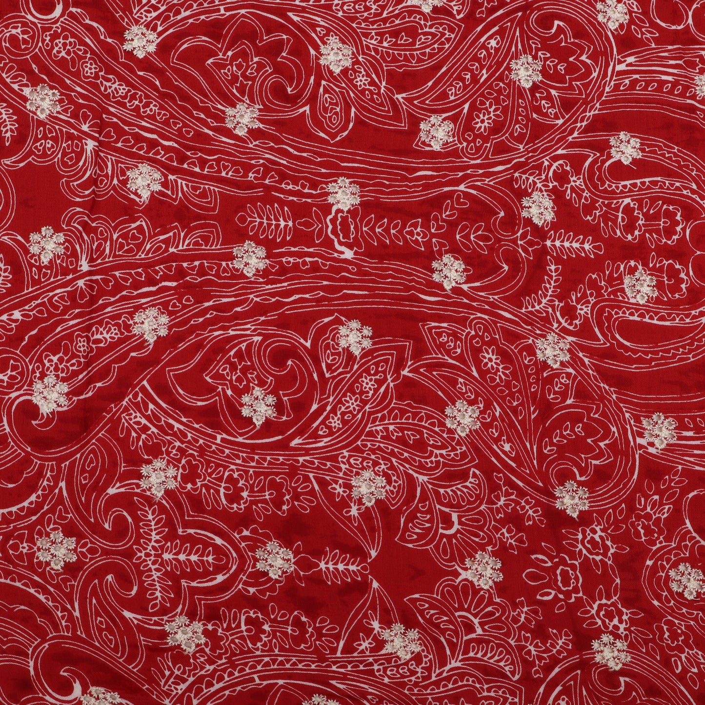 Muslin Print Chikan Embroidery Fabric