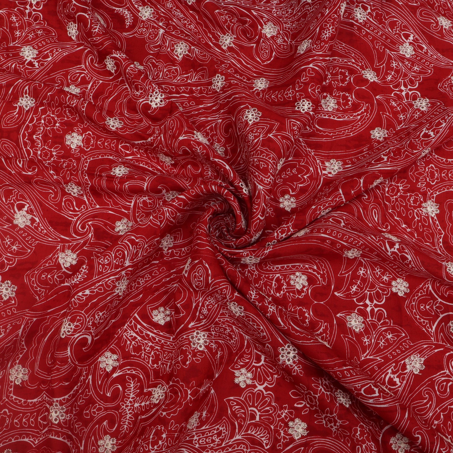 Muslin Print Chikan Embroidery Fabric
