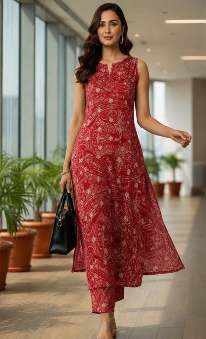 Muslin Print Chikan Embroidery Fabric