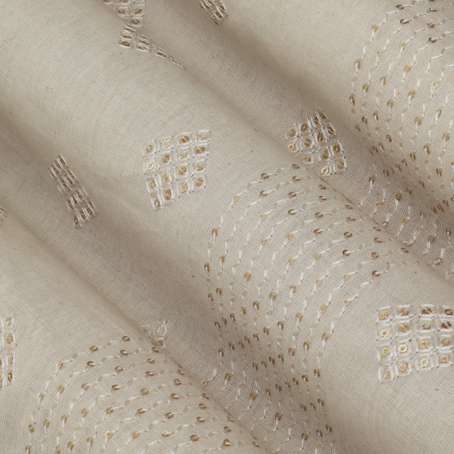 Off White Color Kora Cotton Embroidery Fabric