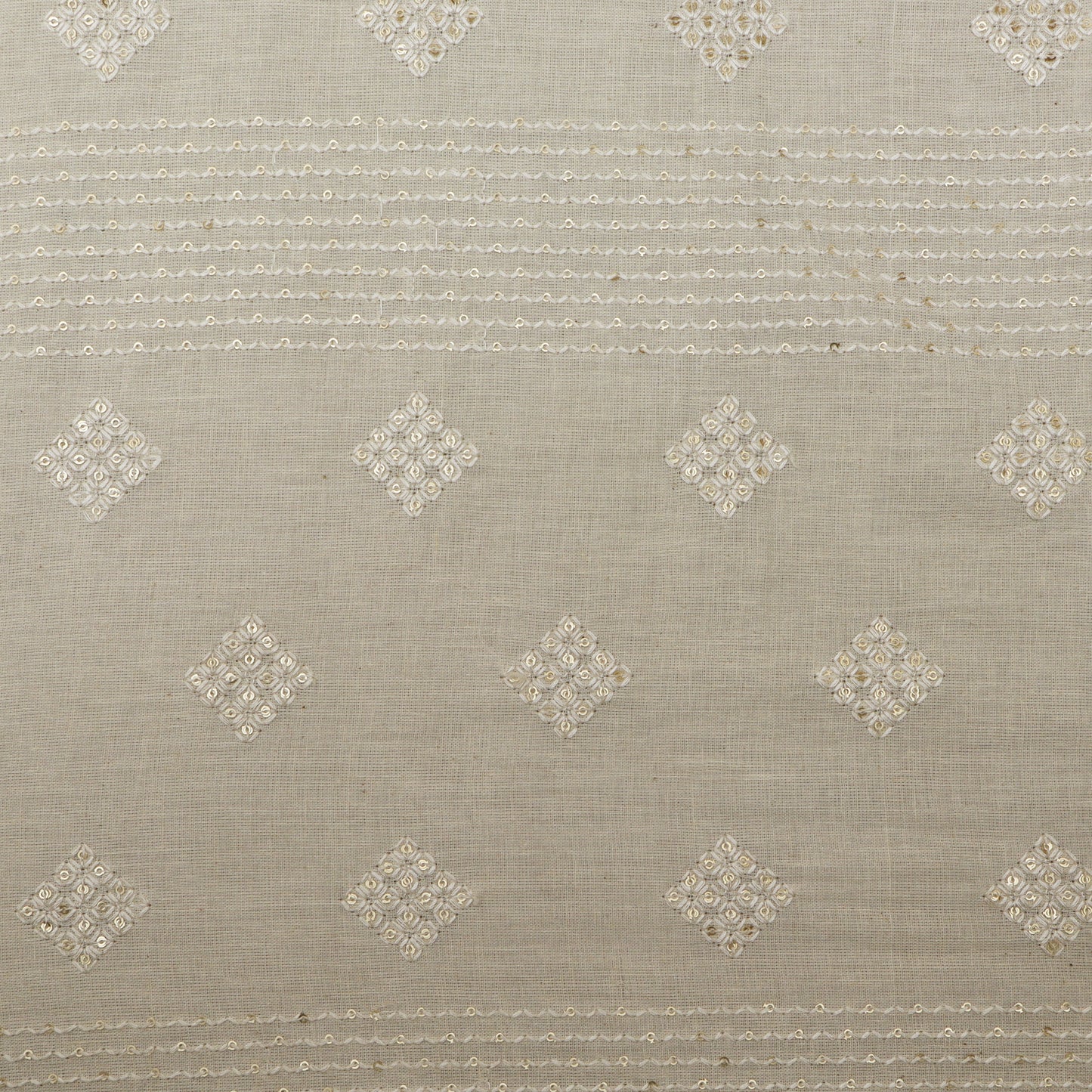 Off White Color Kora Cotton Embroidery Fabric