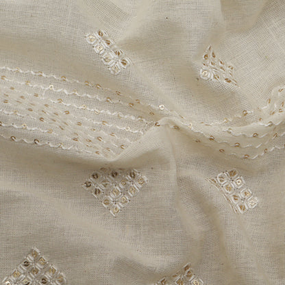 Off White Color Kora Cotton Embroidery Fabric