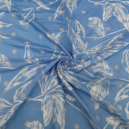 Muslin Print Chikan Embroidery Fabric
