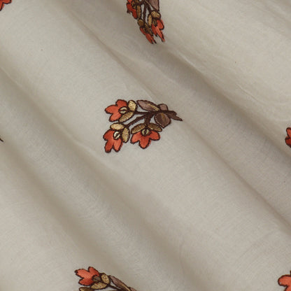 White Color Kora Cotton Embroidery Fabric