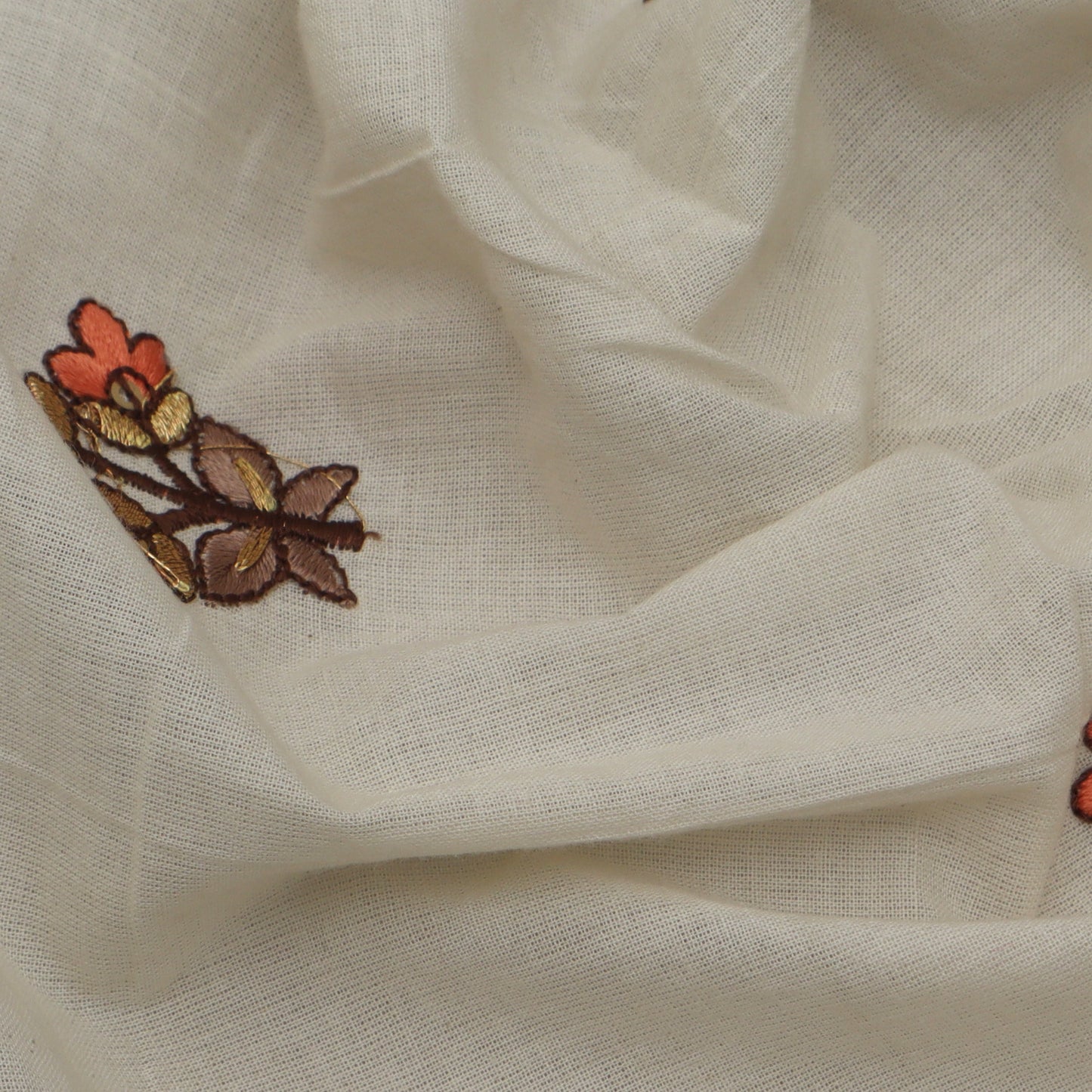 White Color Kora Cotton Embroidery Fabric