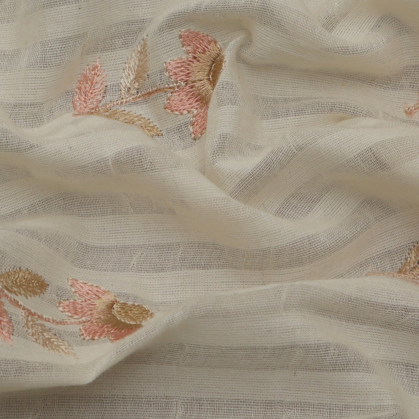 Off White Color Kora Cotton Embroidery Fabric