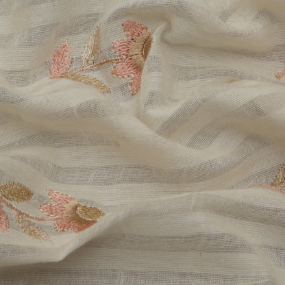 Off White Color Kora Cotton Embroidery Fabric