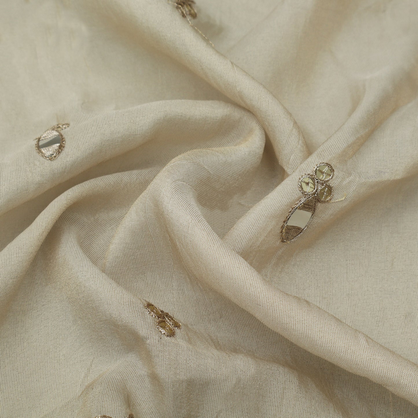 Beige Color Tissue Embroidery Fabric