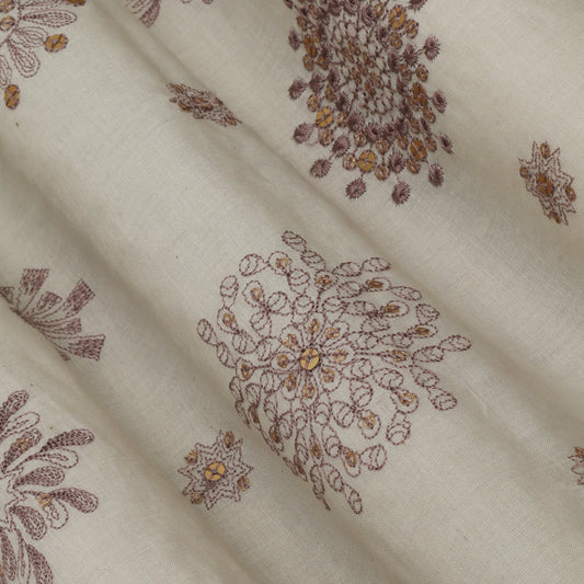 Off White Color Kora Cotton Embroidery Fabric