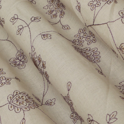 Off White Color Kora Cotton Embroidery Fabric