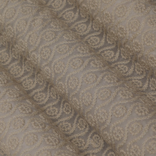 White Color Georgette Embroidery Fabric